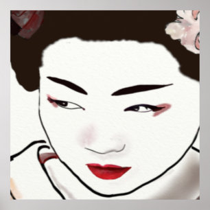 Geisha Girl Watercolor Poster