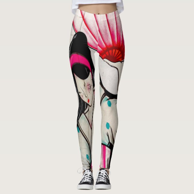 Geisha Girl with Umbrella Leggings (Front)