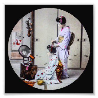 Geisha Hair Dressing Vintage Japanese 芸者 Photo Print