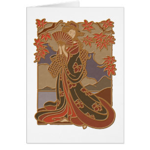 Geisha in Black Kimono and Fan