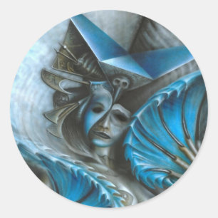 Geisha in blue classic round sticker