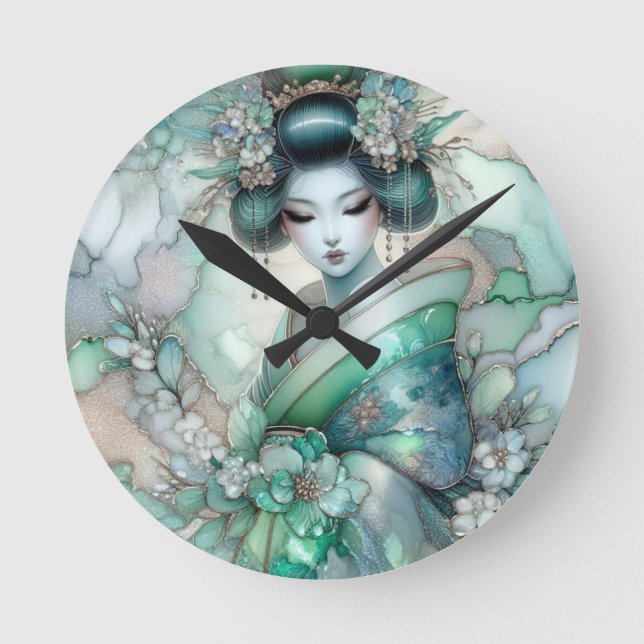 Geisha in Green Design Series #1 Round Clock (Front)