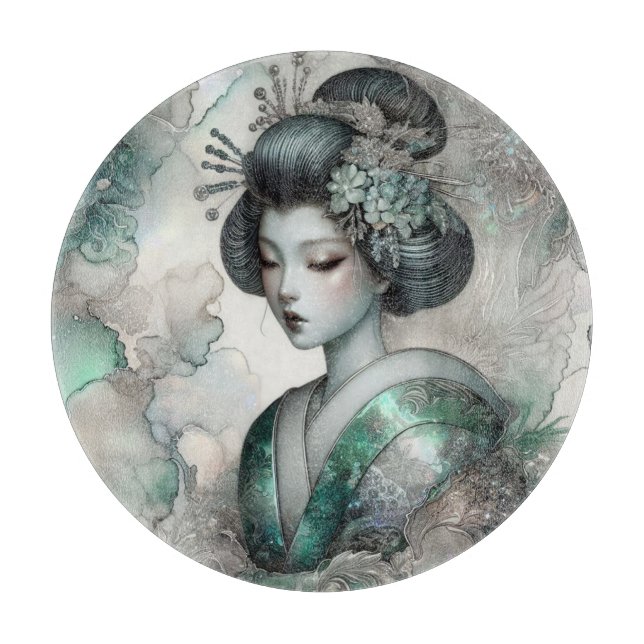 Geisha in Green Design Series #2 Cutting Board (Front)
