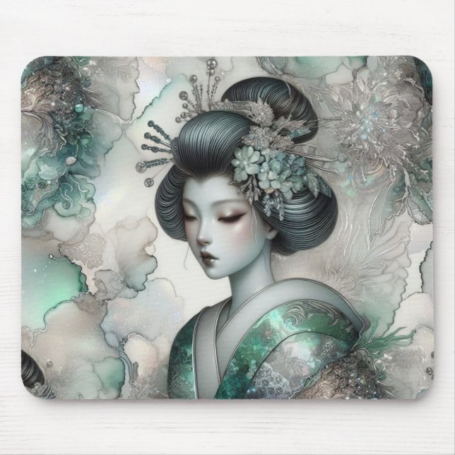Geisha in Green Design Series #2 Mouse Mat (Front)