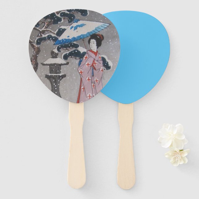 Geisha in Snow Hand Fan (Front and Back)