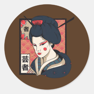 Geisha Japanese Kawaii Girl In Kimono Geisha Girl Classic Round Sticker