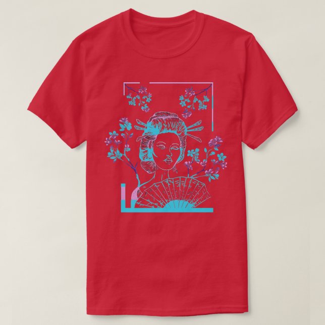 Geisha Japanese Kawaii Sakura Cherry Blossom Japan T-Shirt (Design Front)