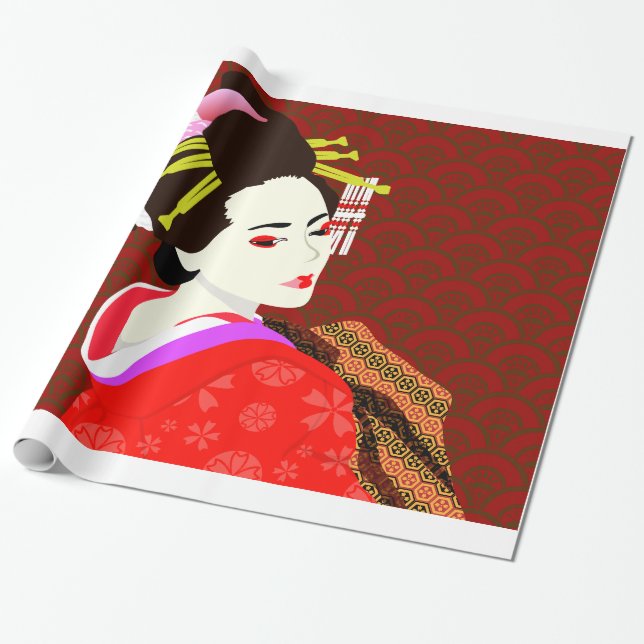 Geisha Japanese style Wrapping Paper (Unrolled)