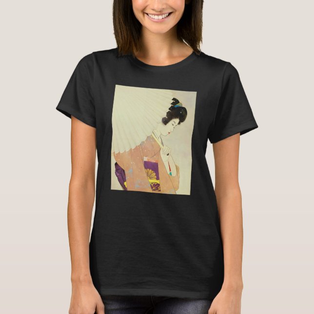 Geisha Japanese woman Umbrella Kimono Shin hanga U T-Shirt (Front)