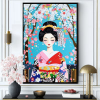 Geisha Kimono Cherry Blossom Japanese Wall Art