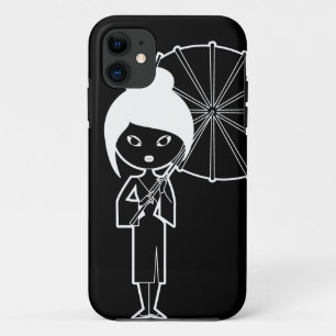 Geisha Lady white on black iPhone 11 Case