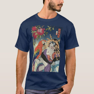 Geisha Macaw Parrot Ukiyoe Geisha Samurai Japanese T-Shirt