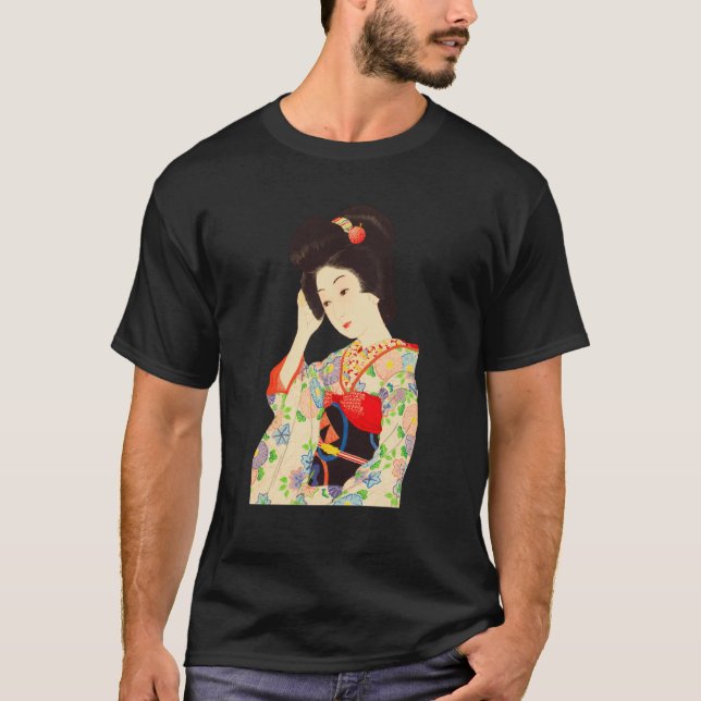 Geisha Maiko Kimono Japanese Japan painting Kawase T-Shirt (Front)