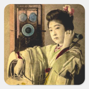 Geisha Making a Midnight Call to a Secret Lover Square Sticker