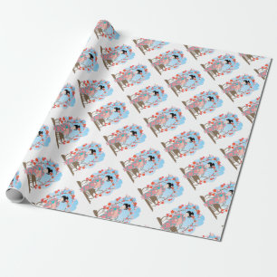 Geisha near sakura wrapping paper