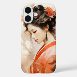Geisha Orange Ink iPhone 16 Case