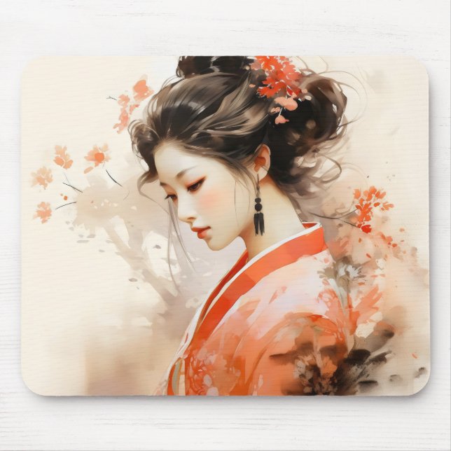 Geisha Orange Ink Mouse Mat (Front)