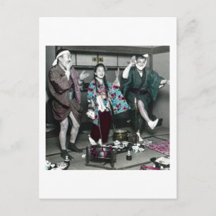 Geisha Party Time in Old Japan Vintage Japanese Postcard