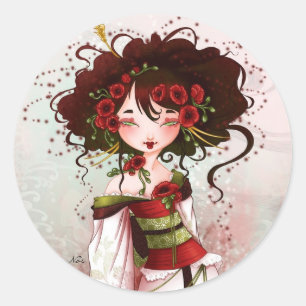 Geisha poppy classic round sticker