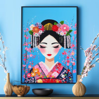 Geisha Portrait Cherry Blossoms Japanese Wall Art