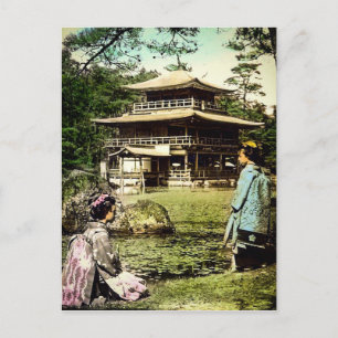 Geisha Posing at Kinkaku-ji Golden Temple Japan Postcard