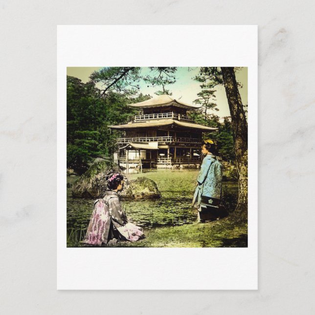 Geisha Posing at Kinkaku-ji Golden Temple Japan Postcard (Front)
