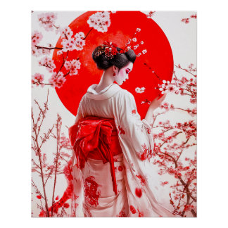 Geisha Poster, Elegant Ukiyo-e Geisha Wall Art
