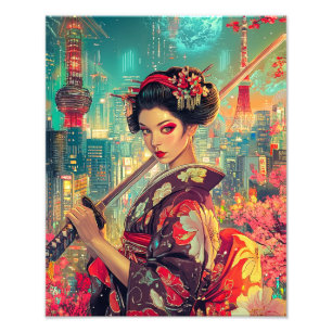 Geisha Poster, Vibrant Geisha Art Print