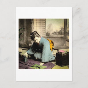 Geisha Preparing Silk Kimono Vintage Old Japan Postcard