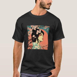 Geisha Retro Female Kimono Samurai Japanese Vintag T-Shirt
