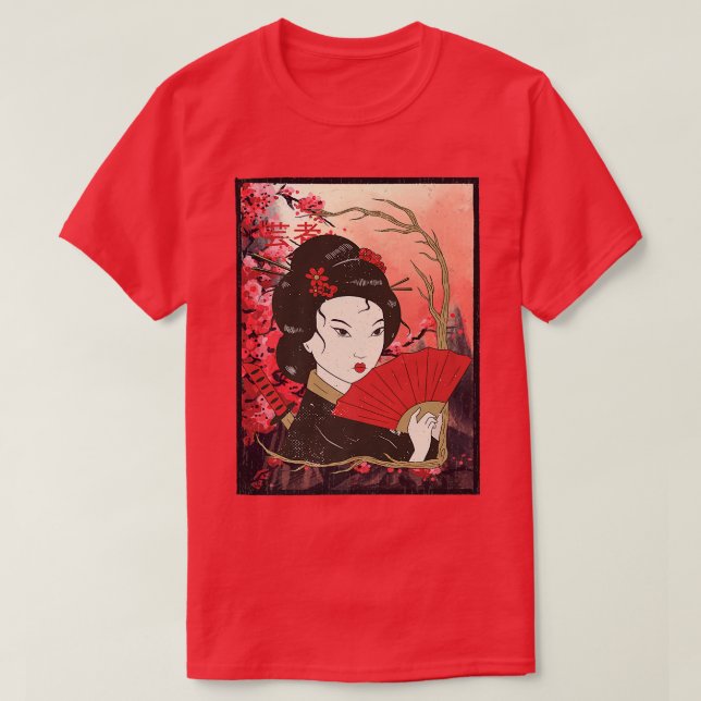 Geisha Sakura Cherry Blossom Geisha Girl Japan Cul T-Shirt (Design Front)