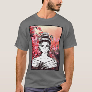 Geisha Sakura Cherry Blossom Japanese Kawaii Geish T-Shirt
