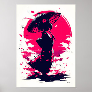 Geisha Serenity – Elegance in the Sakura Breeze Poster