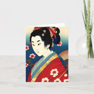 Geisha Study E in Japanese Style Holiday Card