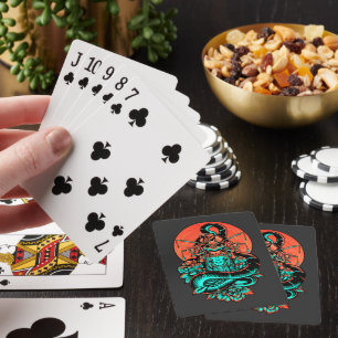 Geisha Tattoo burnt orange and black Playing Cards