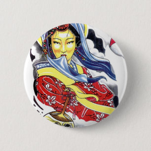 Geisha tattoo design 6 cm round badge