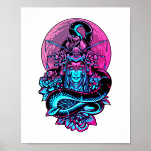 Geisha Tattoo Pink floral   Poster