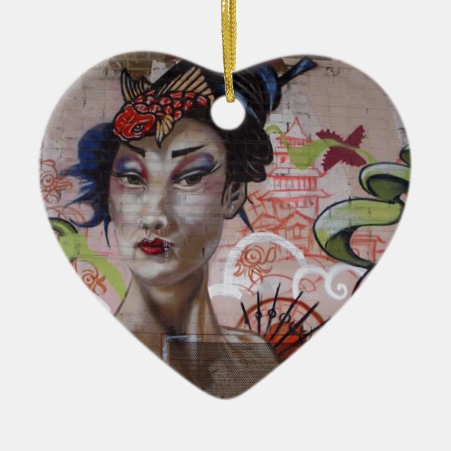 Geisha Urban Graffiti Street Art Ceramic Tree Decoration (Front)
