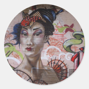 Geisha Urban Graffiti Street Art Classic Round Sticker