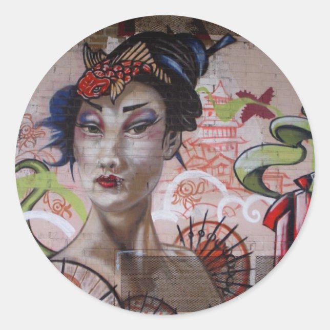 Geisha Urban Graffiti Street Art Classic Round Sticker (Front)