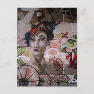 Geisha Urban Graffiti Street Art Postcard