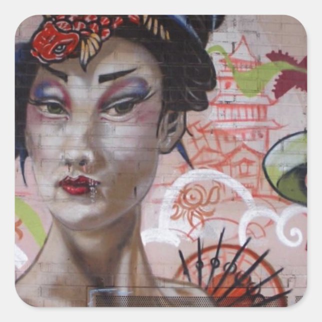 Geisha Urban Graffiti Street Art Square Sticker (Front)