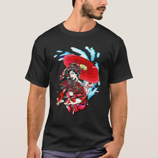 Geisha Vaporwave Japanese Koi Fish Carp Geiko Aest T-Shirt (Front)