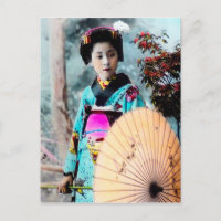 Geisha with a Wagasa Paper Parasol Vintage Japan