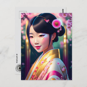 Geisha with dandelions, Postcrossing Postcard