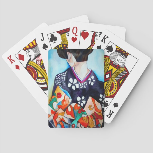 Geisha with dark blue kimono original art playing cards (Back)