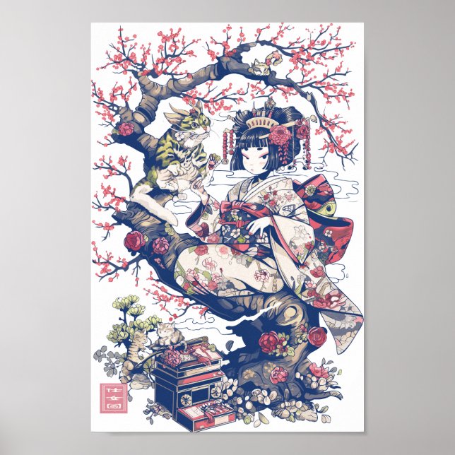 Geisha With Dragon and Cats 37010 Poster (Front)