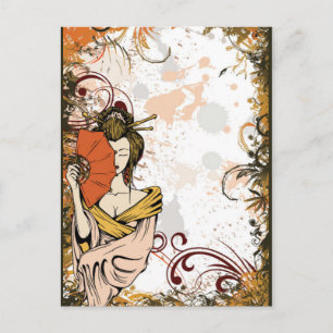 Geisha with Fan Postcard