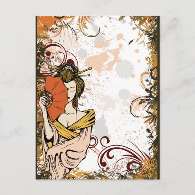 Geisha with Fan Postcard (Front)