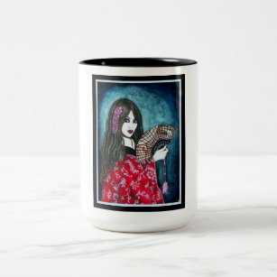 Geisha with Fan Two-Tone Coffee Mug